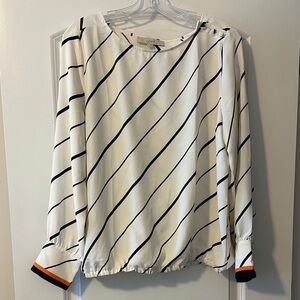 LOFT Diagonal Striped Cream and Black Blouse